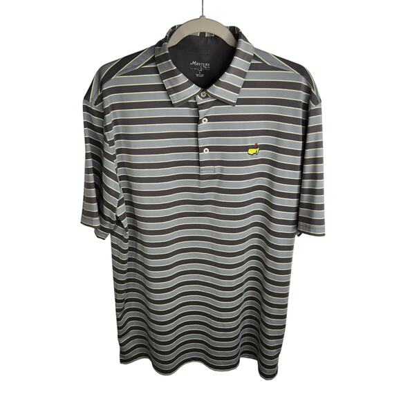 Masters Tech Striped Polo Golf Short Sleeve Shirt Men's Large Gray‎ Pale Yellow - Picture 1 of 8